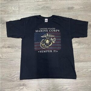 Vintage US Marine Corps Semper Fi Graphic T-Shirt XL Bayside USA Cotton Black